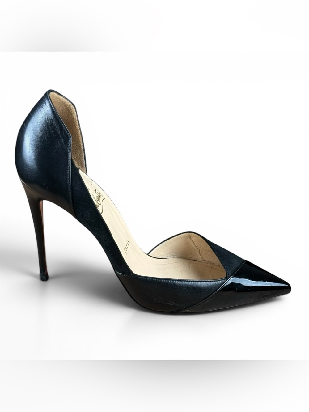 Christian Louboutin Black Suede & Patent Leather D’Orsay Pumps – Size 38.5 - Picture 3 of 12